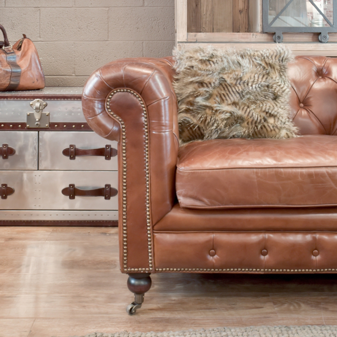 Chesterfield Aged Full Grain Leather 3 Seater Brown image 5